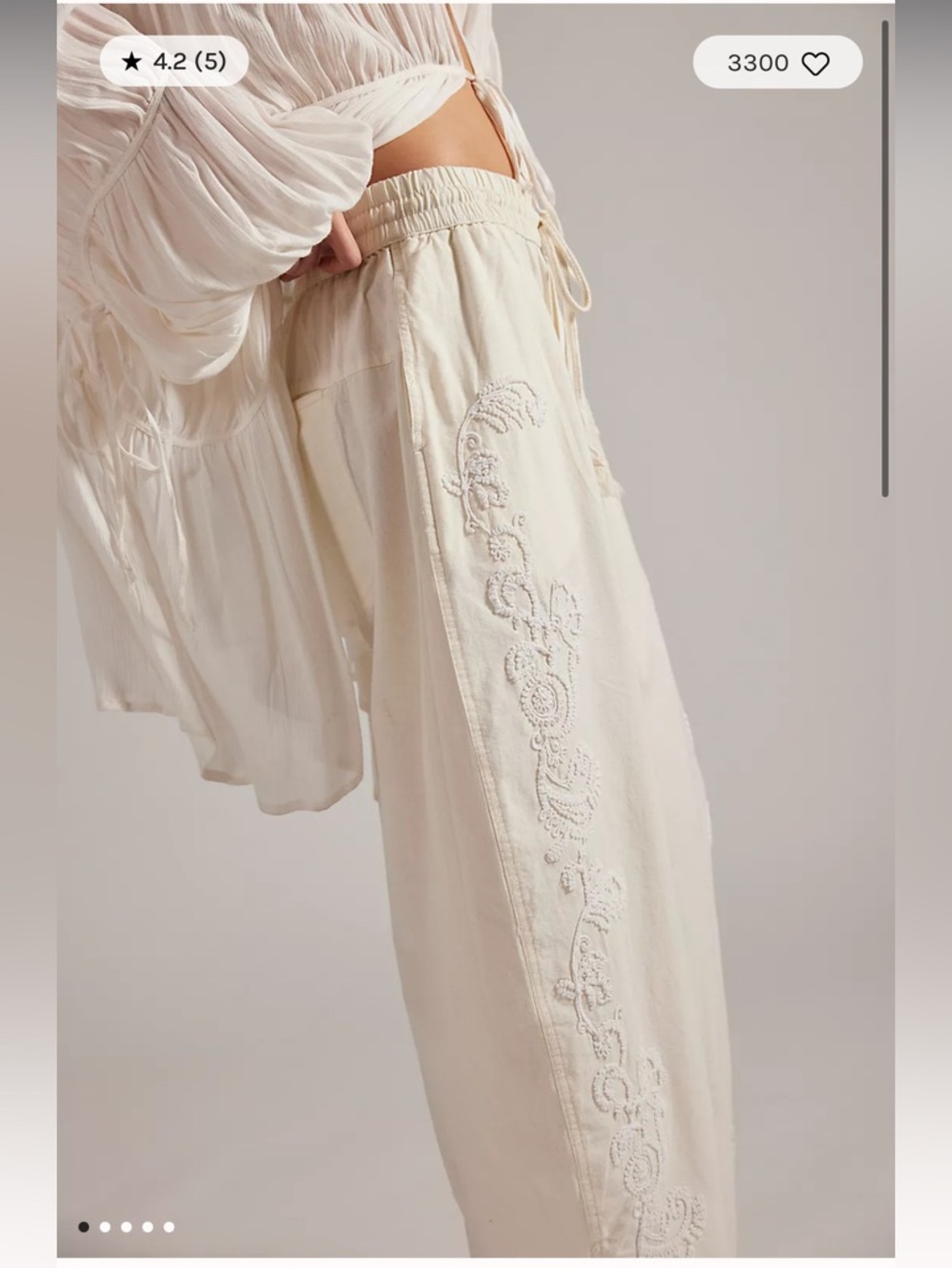 Free People Lex Embroidered Pull On Barrel Pants Ivory Size Small Linen Blend - Picture 6 of 14